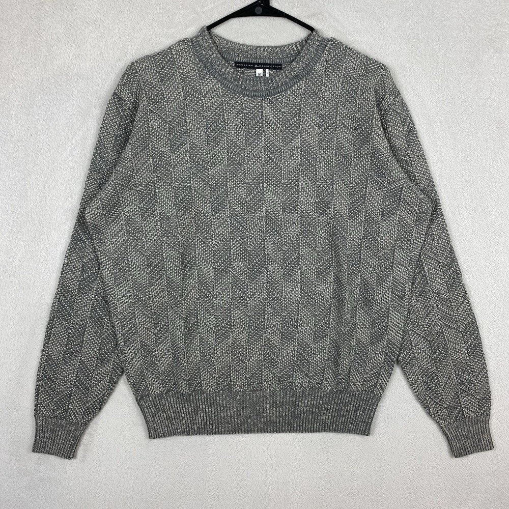 Peruvian Connection Alpaca Wool Herringbone Crewneck Sweater Mens M Gray Preppy